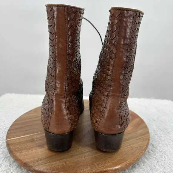 J. Peterman Boots Womens 7.5 Brown Leather Weaved Granny Victorian Academia - Picture 8 of 16